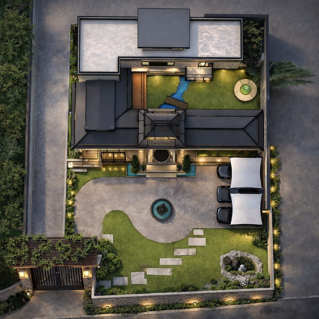 Signature villa aerial landscape view